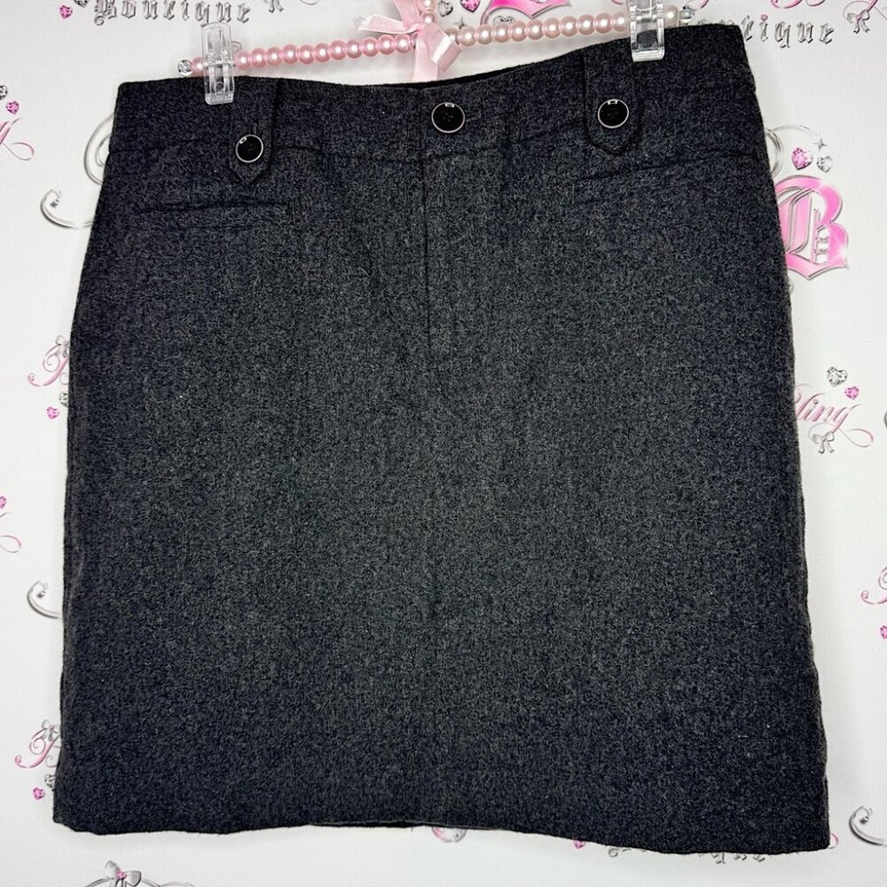 Eddie Bauer skirt wool buttons grey pencil warm cozy wool skirt